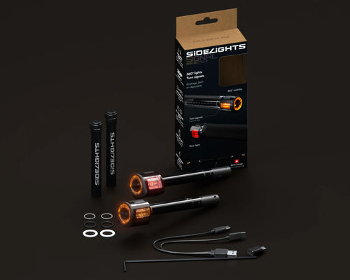 Kit complet SideLights Signal : deux éclairages, deux batteries et accessoires.